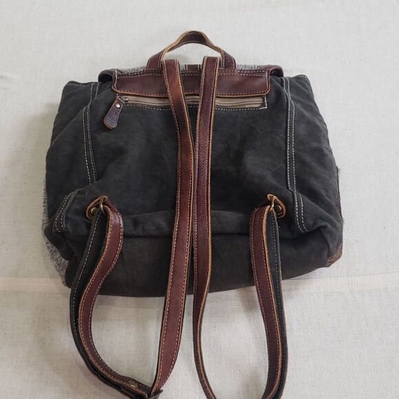 Myra Bag Backpack Unisex Woven,  Canvas and Hairon Leather Rustic Western - Picture 2 of 11